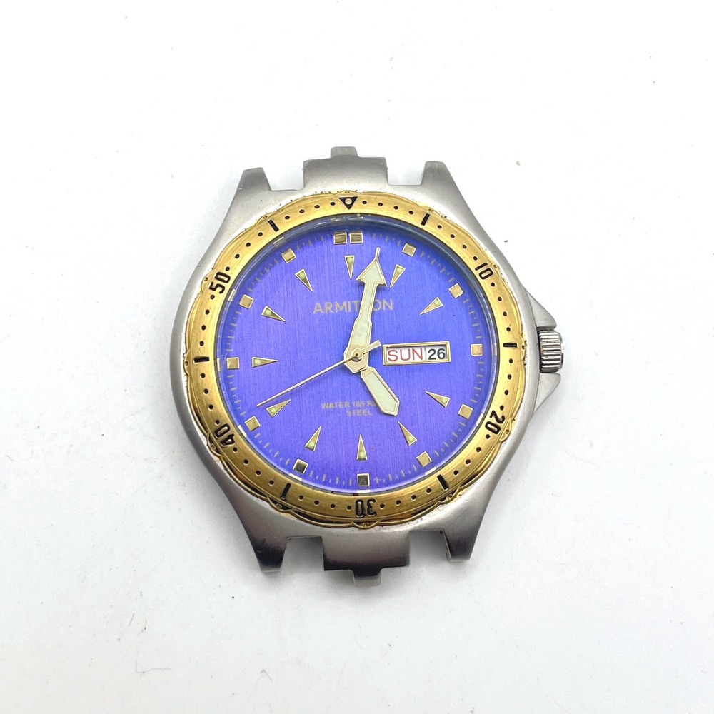 Armitron Men Watch Head 20/5541TT Blue Dial Two Tone Silver Gold Day Date